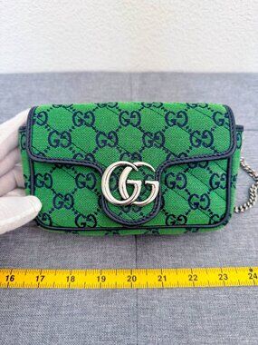 Authentic Gucci GG Marmont Mini Canvas Chain Bag Green Monogram